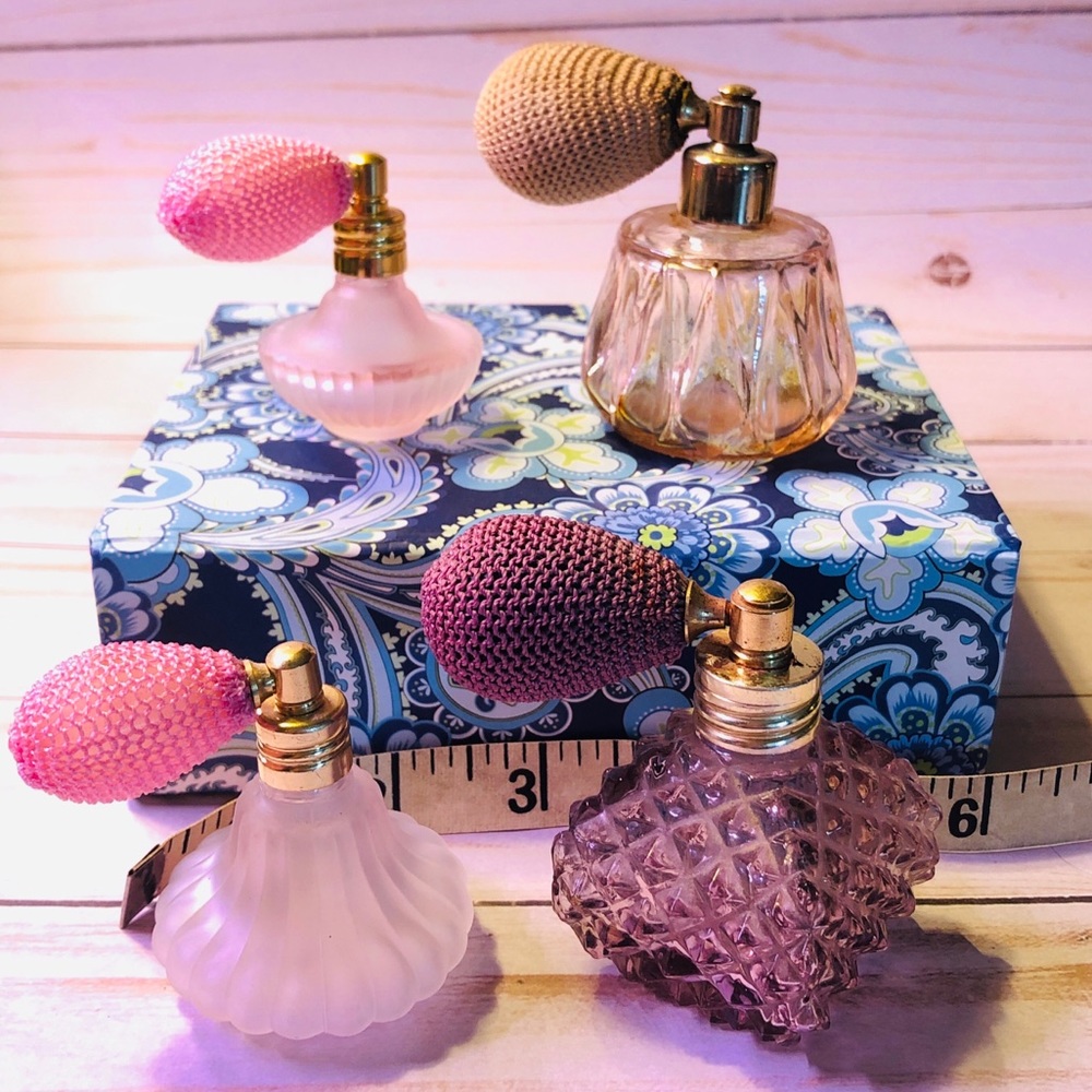 Vintage Pink Perfume Bottles with Atomizer Puffer